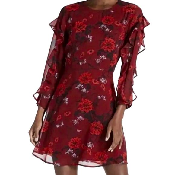 Lucky Brand Red Floral Ruffle Sleeves Lined Dress Women's size 3X - Picture 1 of 11